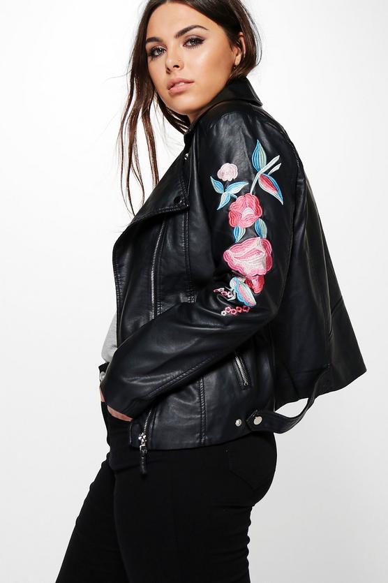 Plus Sadie Embroidered Biker Jacket